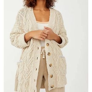 Free People Montana Cable Cardi in Tea, Size Medium
